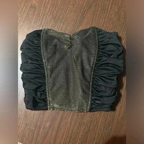 Black And Gold Sparkly Tube Top. Elastic. Size S. Boning In Front For Structure - Picture 1 of 6